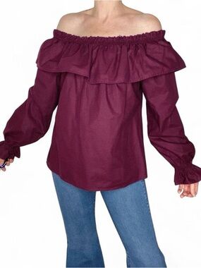 Vintage Ozark Mountain Jean Company Purple Off-The-Shoulder Blouse